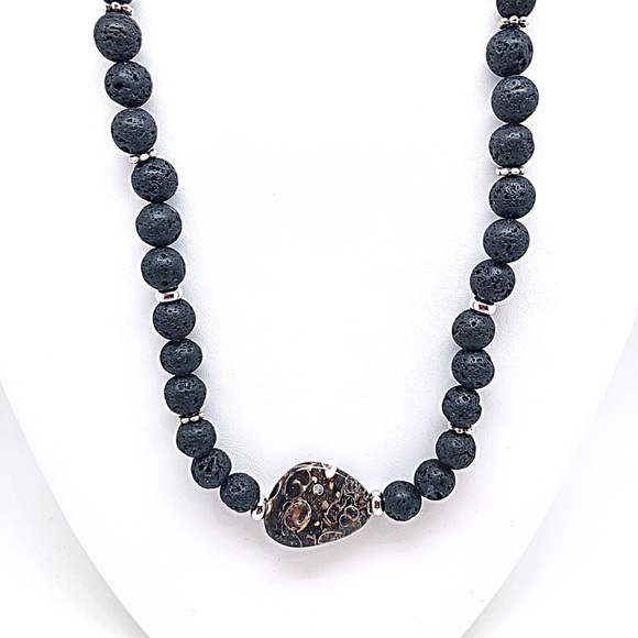 Turritella Agate & Lava Rock Unisex Necklace 18” or 20”, NWT, Ships in Gift Box - Picture 4 of 10